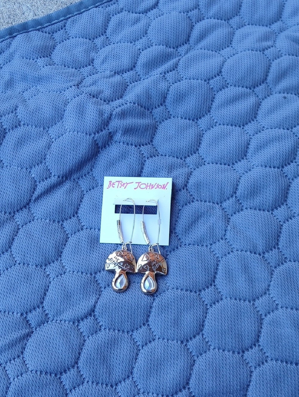 Betsey Johnson Rose Gold Mushroom Dangle Earrings with Clear Teardrop